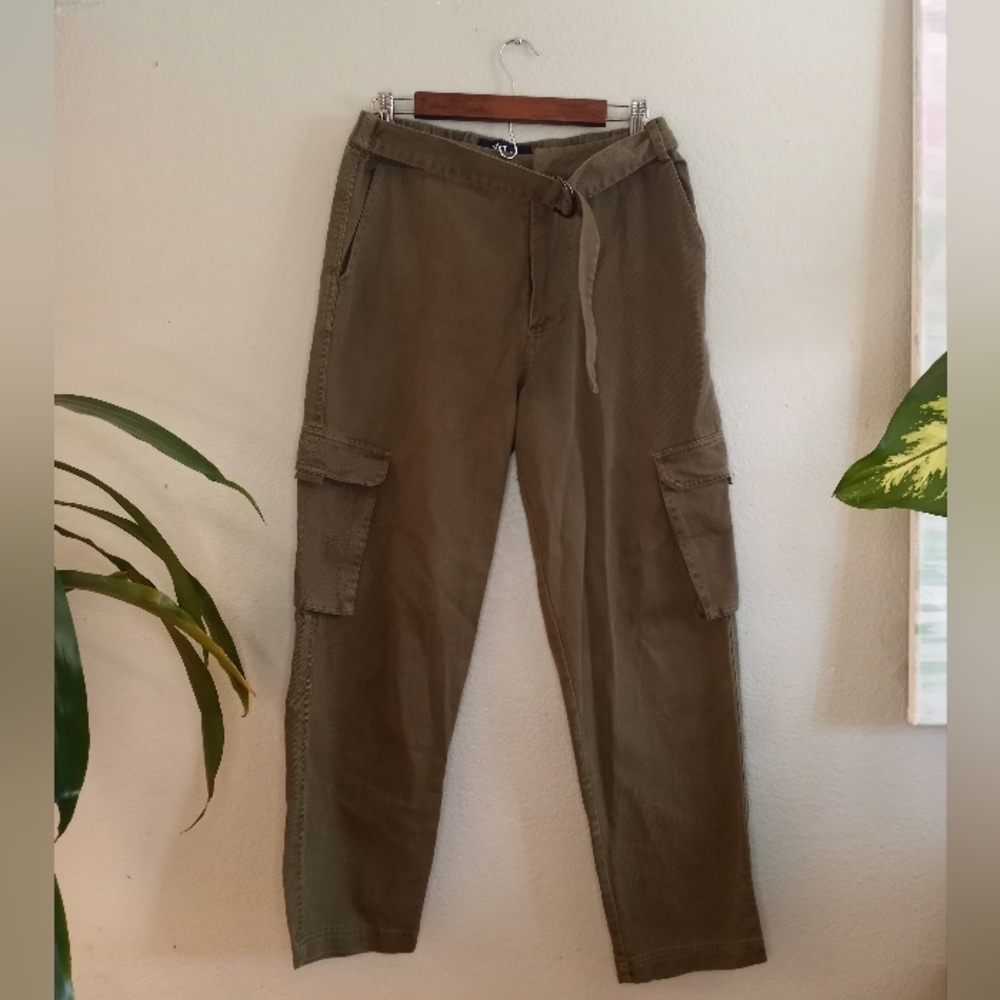 Native Youth Baggy Belted Olive Green Khaki Cargo Pant Utility Skater Emo Street - Picture 4 of 8